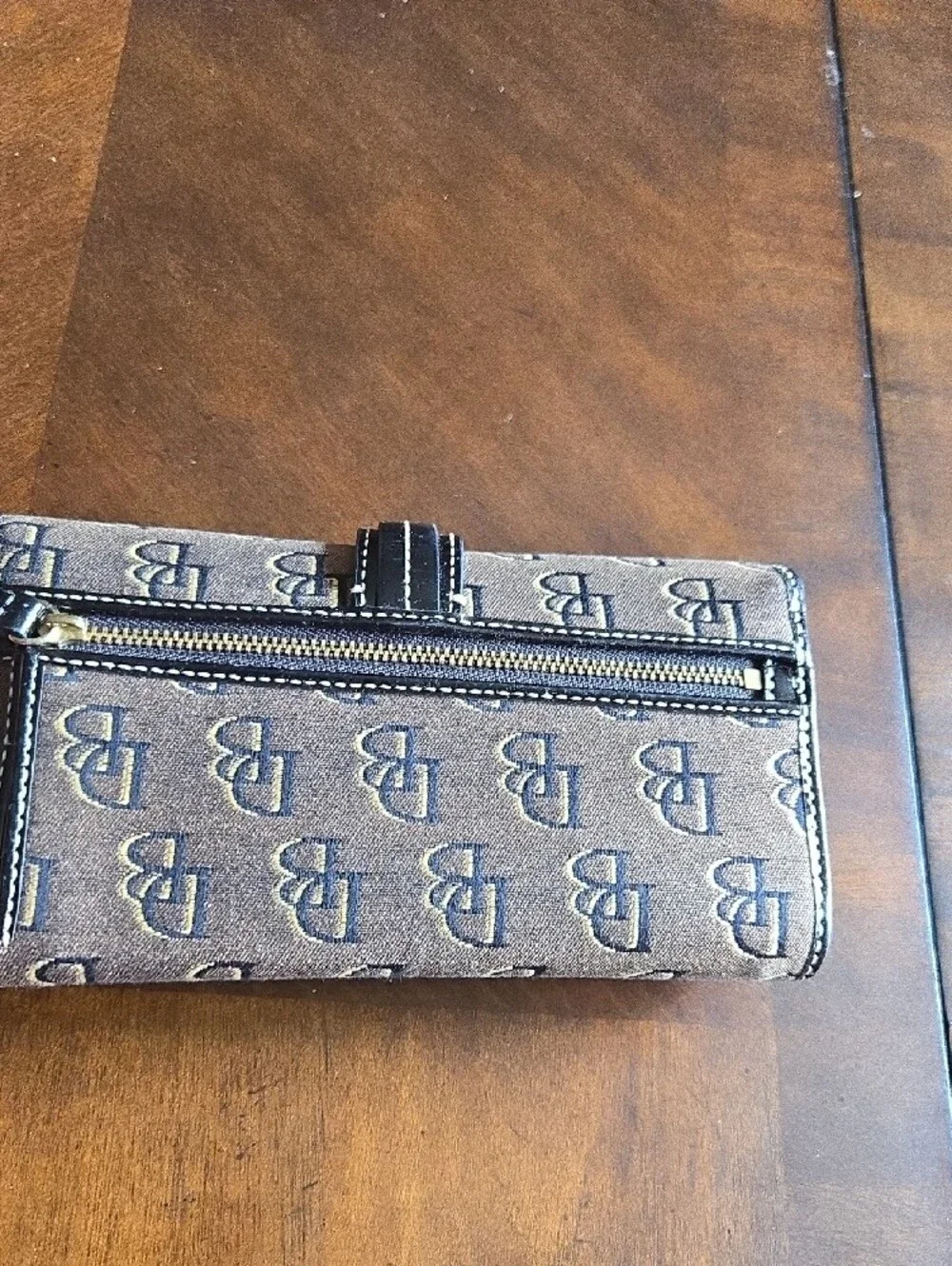 Dooney & Bourke Brown Monogram Card Holder with Black Strap